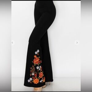 Tparty black pants with floral embroidery